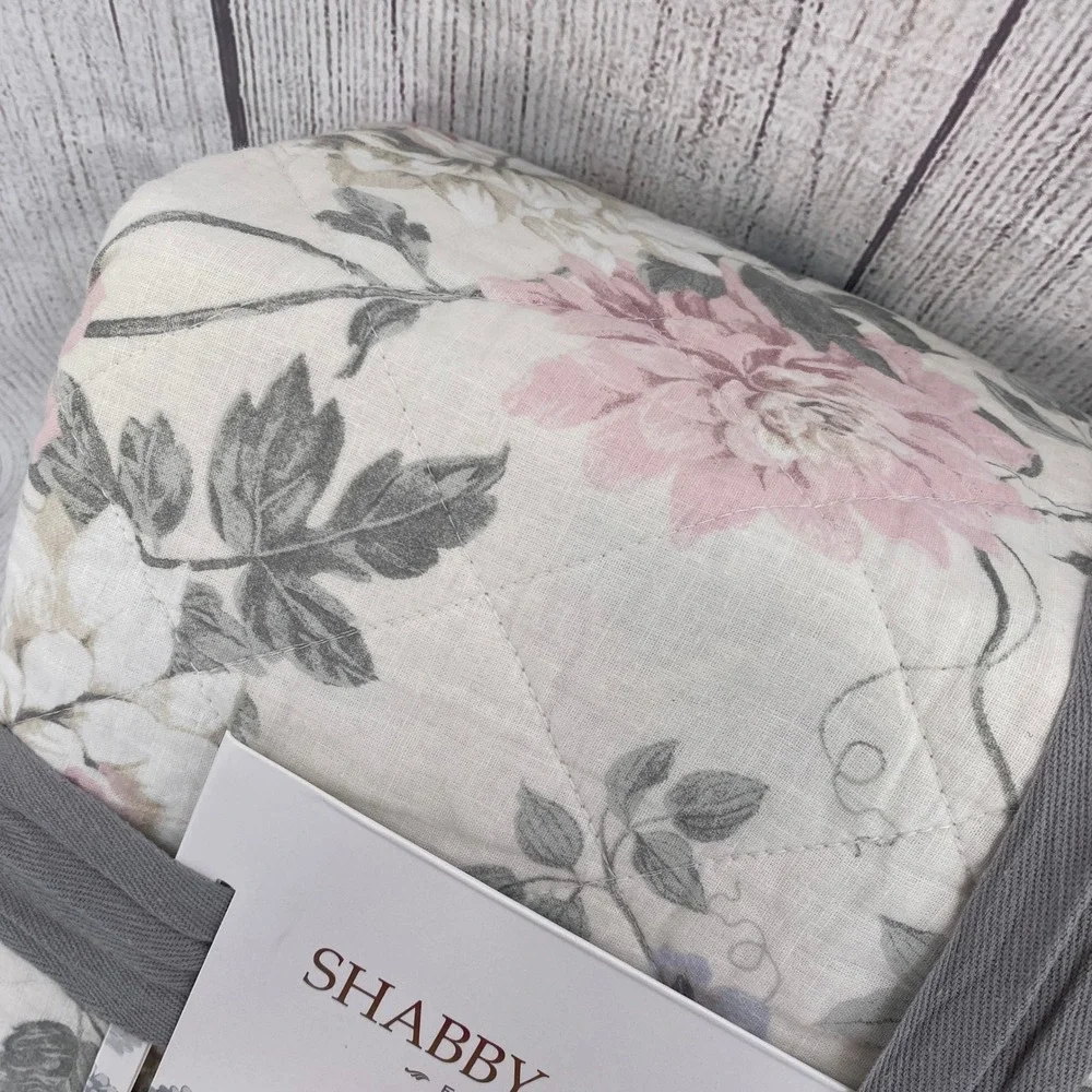 Shabby Chic Linen Cotton Quilt KING Pink Rose Floral Cream Bedding Romantic